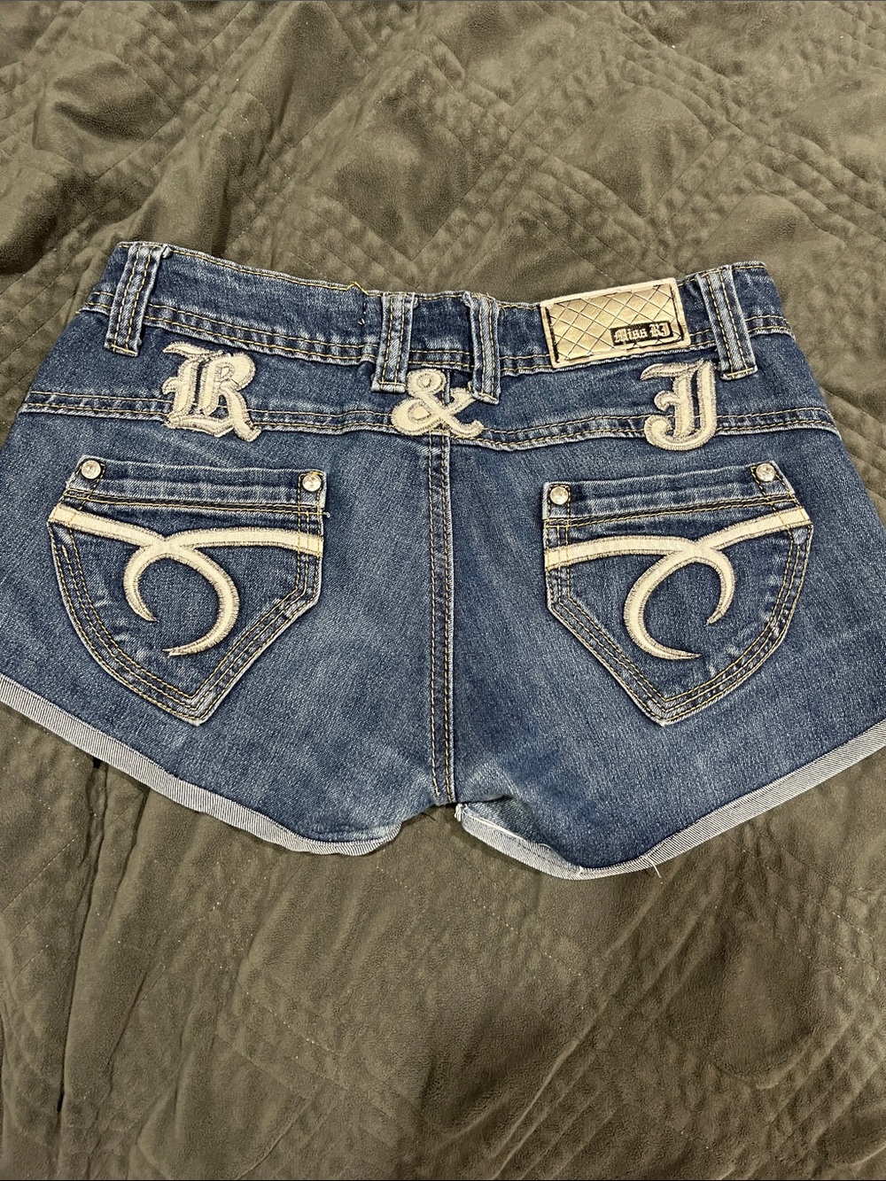 R & J Embroidered Blue Denim Short Shorts